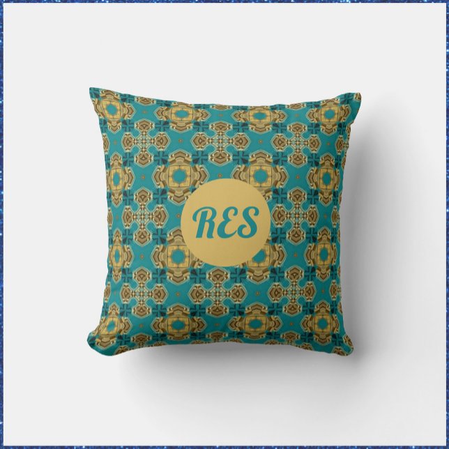 Coussin Carreaux marocains Boho Inspiré Monogramme (Créateur téléchargé)