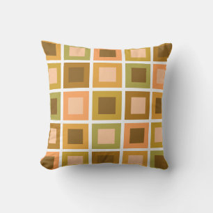 Coussin Carreaux Rétro des Années 1950 Motif Orange Brûlé