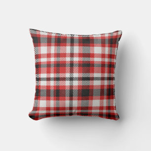 Coussin Carreaux Rouge, Noir et Blanc avec Fête Classique