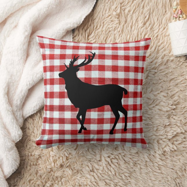 Coussin Carreaux rouges avec cerfs noirs  (Couverture)