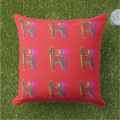 Coussin Carreaux Rouges CHIEN Rouge (Herbe)