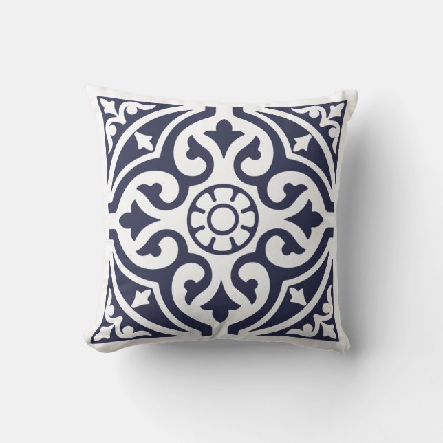 Coussin Carrelage bleu et blanc Marocain (Recto)