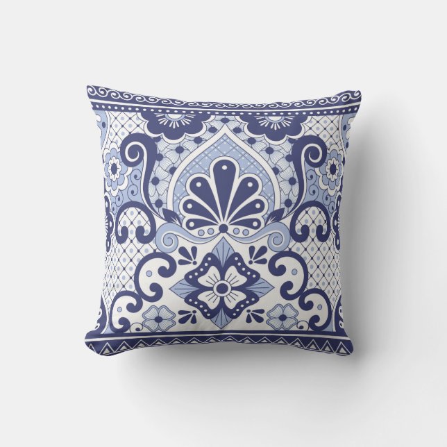 Coussin Carrelage d'art populaire mexicain Talavera bleu e (Recto)