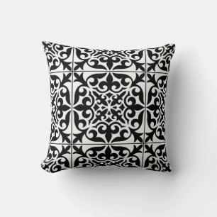 Coussin Carrelage marocain - blanc avec arrière - plan noi