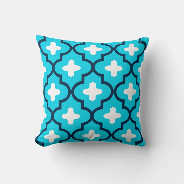 Coussin Carrelage marocain classique, Indigo et Sky Blue (Recto)