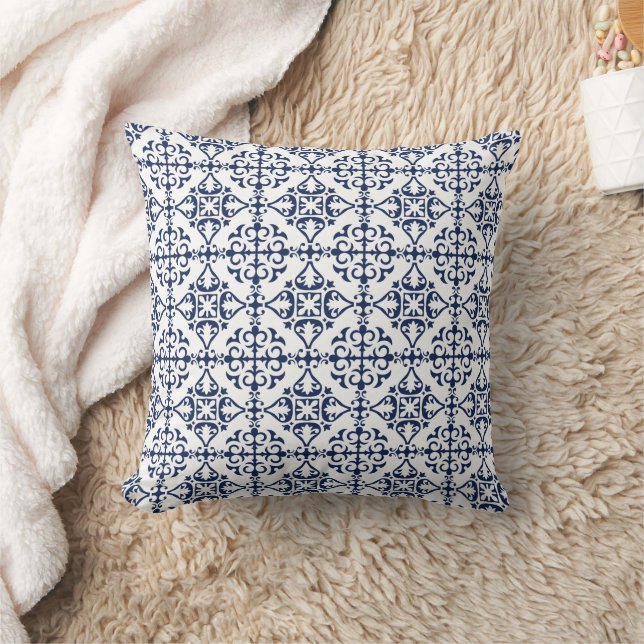 Coussin Carrelage marocain géométrique bleu décoratif (Couverture)
