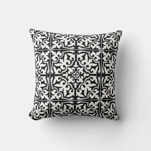 Coussin Carrelage marocain - noir avec arrière - plan blan