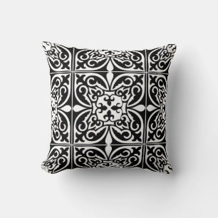 Coussin Carrelage marocain - noir avec arrière - plan blan