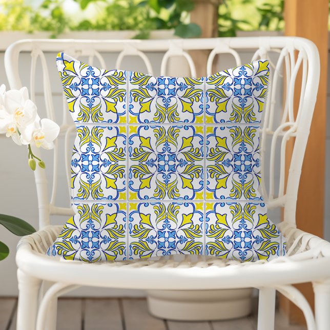 Coussin Carrelage portugais Motif Jaune Blanc Bleu (Créateur téléchargé)