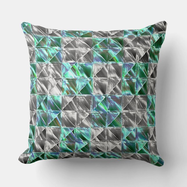 Coussin Carrelage vert menthe à argent ou échecs tachés (Recto)