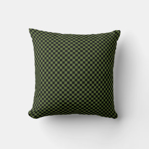 Coussin Carrés à damier vert olive et noir