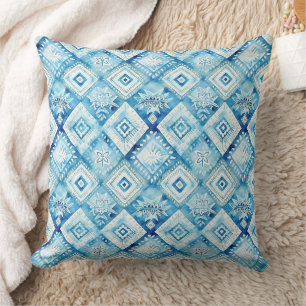 Coussin Carrés Batik Bleu Blanc