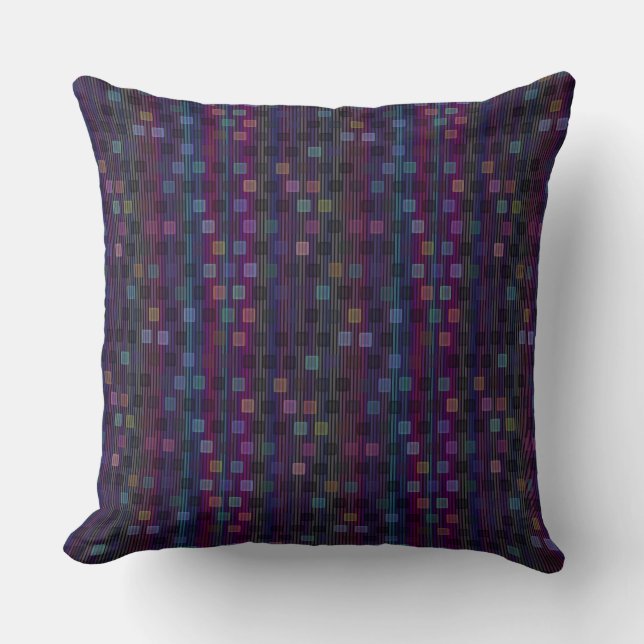 Coussin Carrés bleus, verts, violets, roses avec des rayur (Recto)