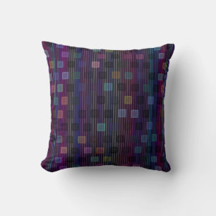 Coussin Carrés bleus, verts, violets, roses avec des rayur