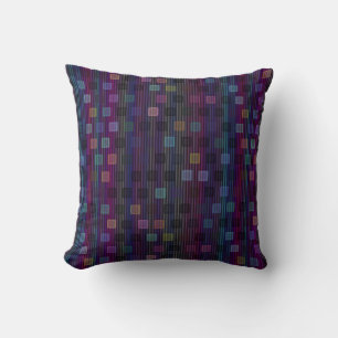 Coussin Carrés bleus, verts, violets, roses avec des rayur