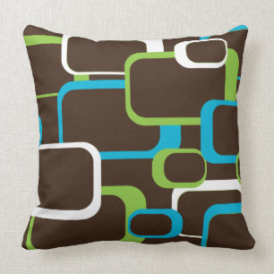Coussin Carrés Brown Vert Bleu Blanc Rétro