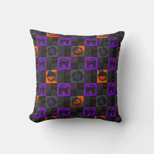Coussin Carrés de chat noir Halloween