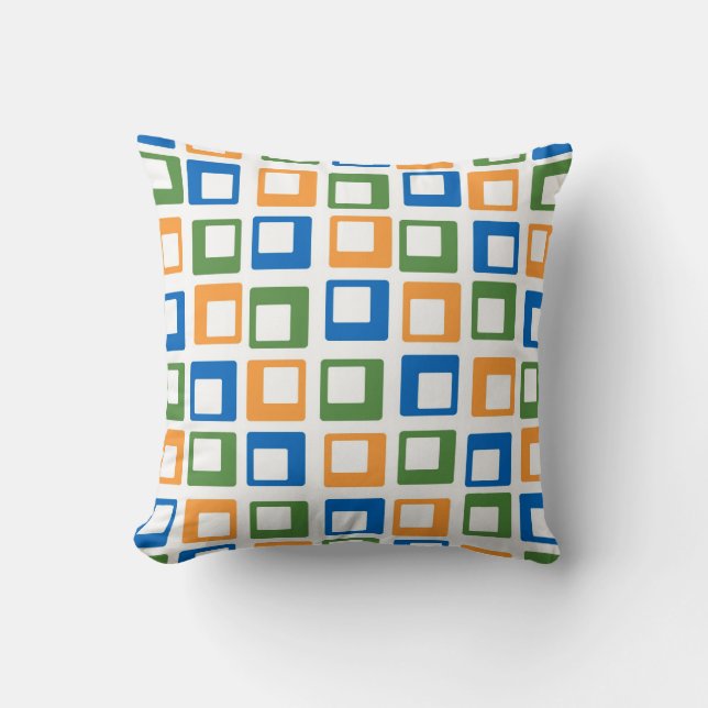 Coussin Carrés de mosaïque rétro | Bleu vert orange (Recto)