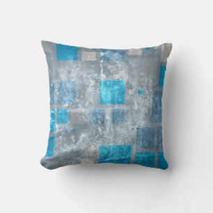 Coussin Carrés de mosaïque rétro Blue Grunge