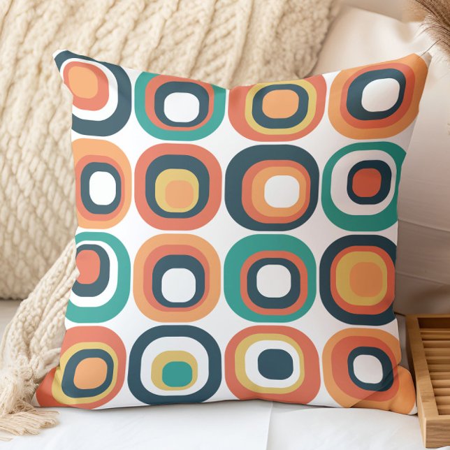 Coussin Carrés Empilés Milieu de Siècle Sarcelle, Orange,  (Créateur téléchargé)