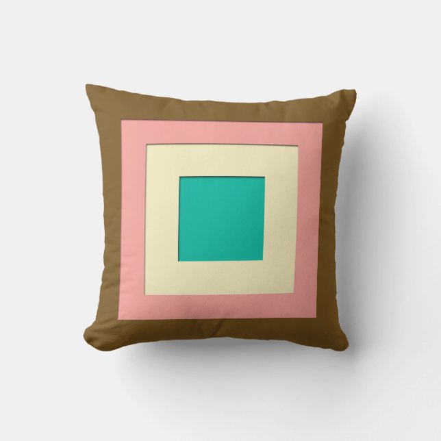 Coussin Carrés en couches du milieu du siècle - brun & pêc (Recto)