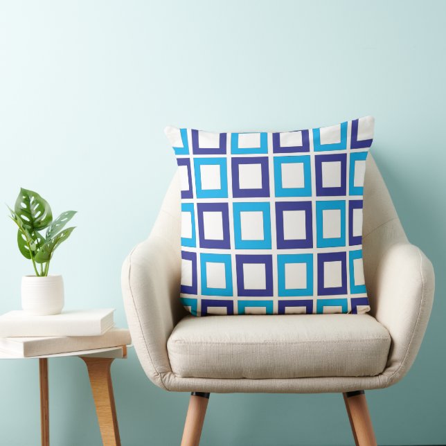 Coussin Carrés géométriques bleus  (Chaise)