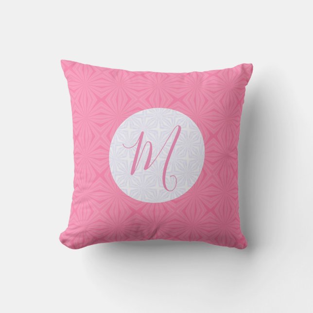Coussin Carrés ondulés rose clair Personnaliser initiale  (Recto)