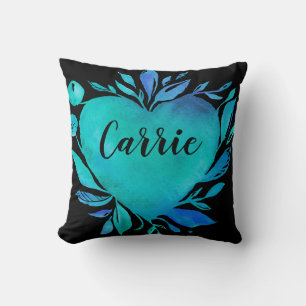 Coussin Carrie Aquarelle Coeur Blues personnalisable