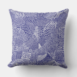 Coussin Carte Abstraite - Blanc sur Bleu Profond Marine