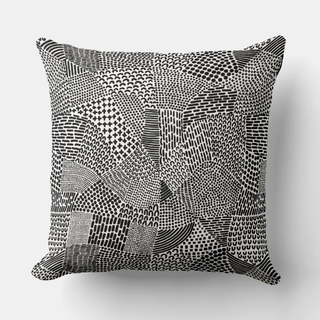 Coussin Carte Abstraite - Noir sur Blanc (Recto)