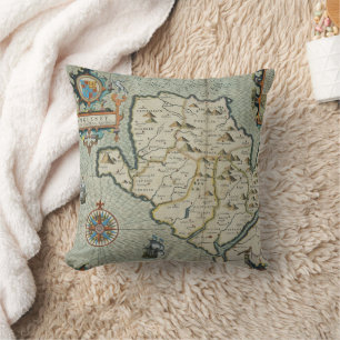 Coussin Carte ancienne de l'île galloise avec château et g