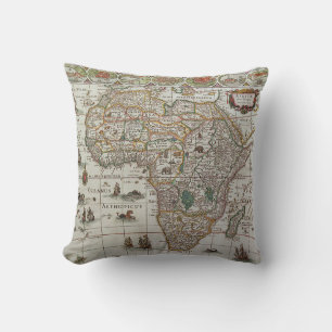 Coussin Carte antique du monde de l'Afrique par Blaeu, ver