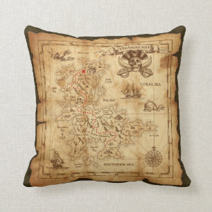 Coussin Carte au trésor de pirate ancien vintage X marque 