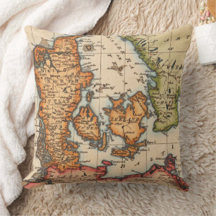 Coussin Carte baltique vintage du Danemark et des détroits