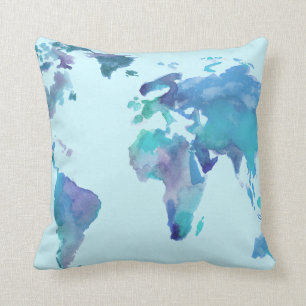 Coussin Carte bleue du monde d'aquarelle