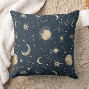 Coussin Carte céleste de la lune étoilée en ivoire antique