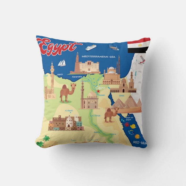 Coussin Carte de bande dessinée de l'Egypte (Recto)