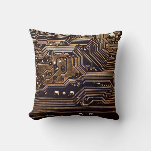 Coussin Carte de circuit en or. Matériel informatique élec
