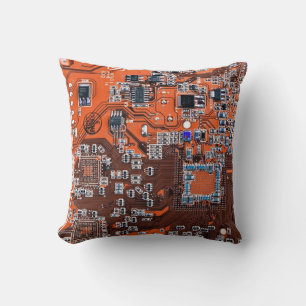 Coussin Carte de circuit Geek d'ordinateur Orange