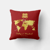 Coussin Carte de destination rouge et or mariage chinois (Verso)