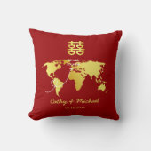Coussin Carte de destination rouge et or mariage chinois (Recto)