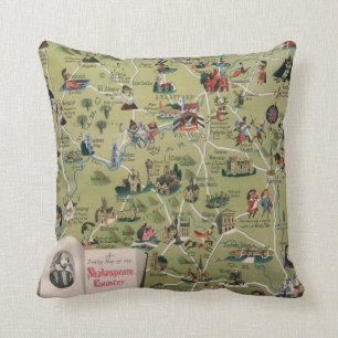 Coussin Carte de Dunlop de pays de Shakespeare, Angleterre
