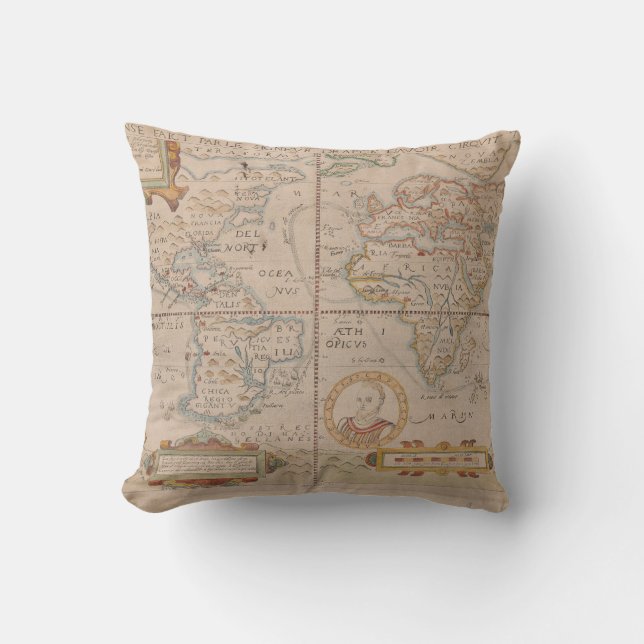 Coussin Carte de la circumnavigation de Drake du globe (Recto)