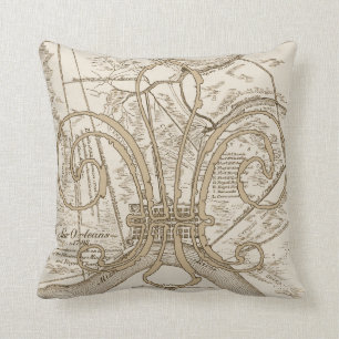 Coussin Carte de la Nouvelle-Orléans avec fleur