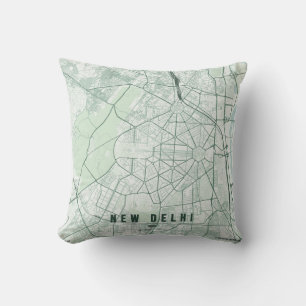 Coussin Carte de la ville de New Delhi, design minimaliste