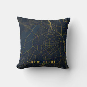 Coussin Carte de la ville de New Delhi, Inde, design minim