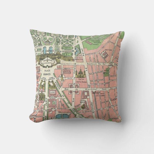 Coussin Carte de l'illustration de Versailles vintage (Recto)