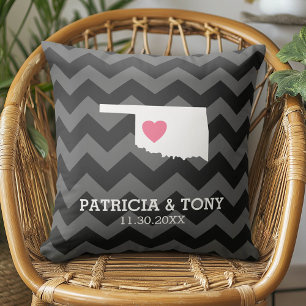 Coussin Carte de l'Oklahoma Maison État Amour avec Cœur fa