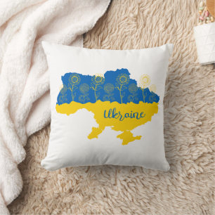 Coussin Carte de l'Ukraine avec tournesol et drapeau ukrai