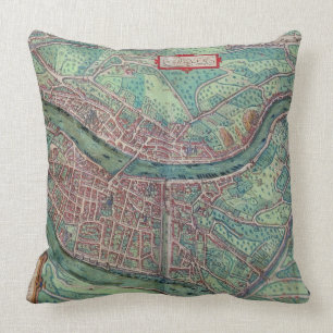 Coussin Carte de Lyon, de "Civitates Orbis Terrarum" par